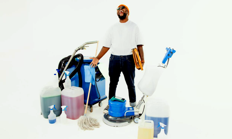 Professional cleaning technician with commercial cleaning equipment for residential and commercial cleaning services in Gauteng.